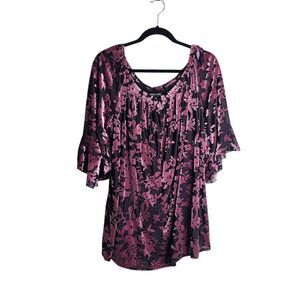 Always Indigo top purple floral burnout velvet Boho Whimsigoth Dark Romantic 3X